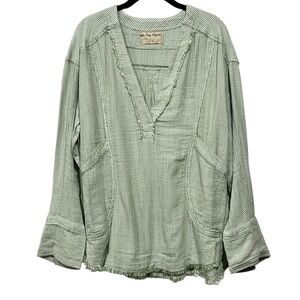 Free People We The Free By The Shore Top Olive Striped Oversized Soft Slouchy S